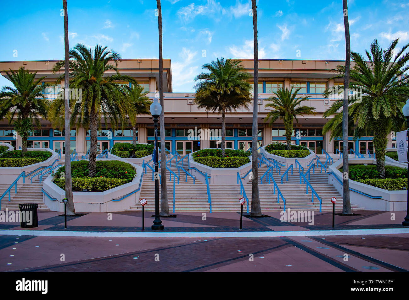 Tampa Bay, Florida. April 28, 2019. Tampa Convention Center and palm