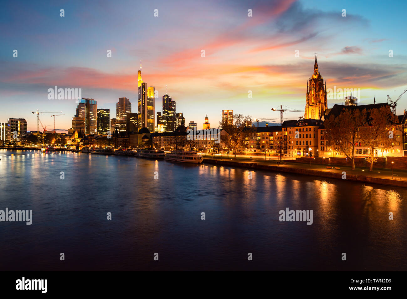 Frankfurt am main urban skyline with skyscrapers building at night in ...