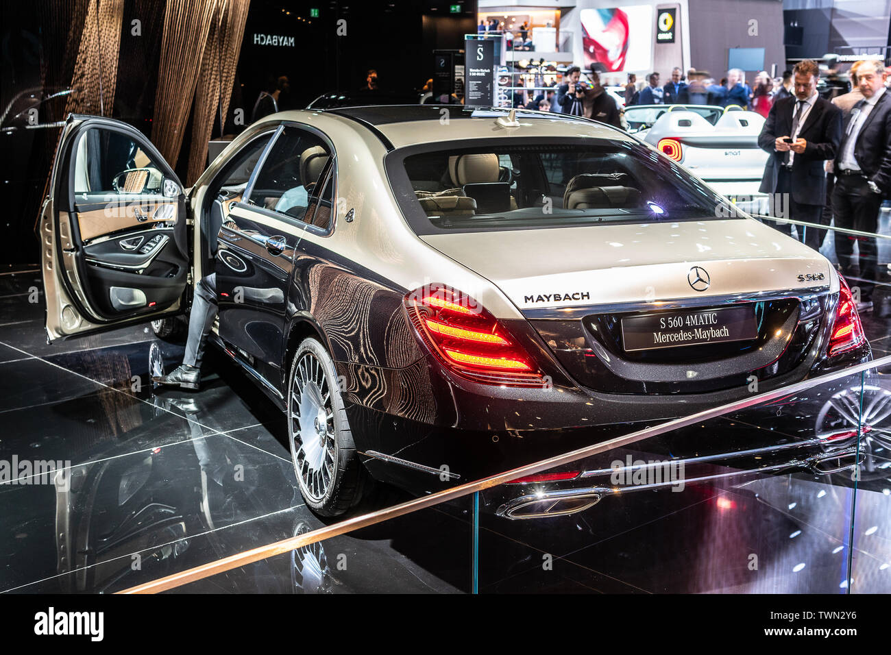 Paris, France, Oct 2018 Mercedes-Maybach S 560 E 4MATIC Plug-in Hybrid EQ Power Limousine, Mondial Paris Motor Show, s-class car by Mercedes Benz Stock Photo