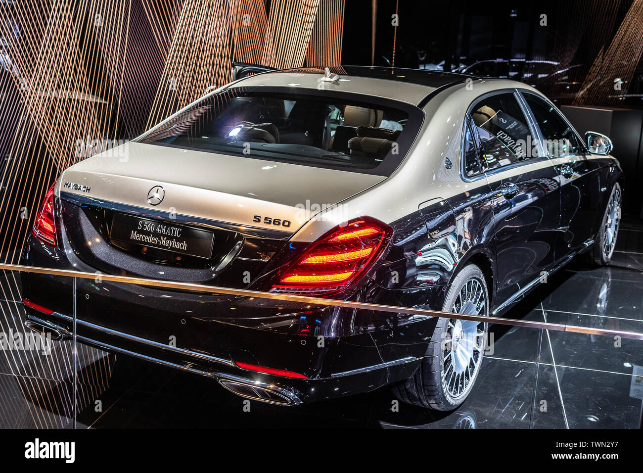 Paris, France, Oct 2018 Mercedes-Maybach S 560 E 4MATIC Plug-in Hybrid EQ Power Limousine, Mondial Paris Motor Show, s-class car by Mercedes Benz Stock Photo