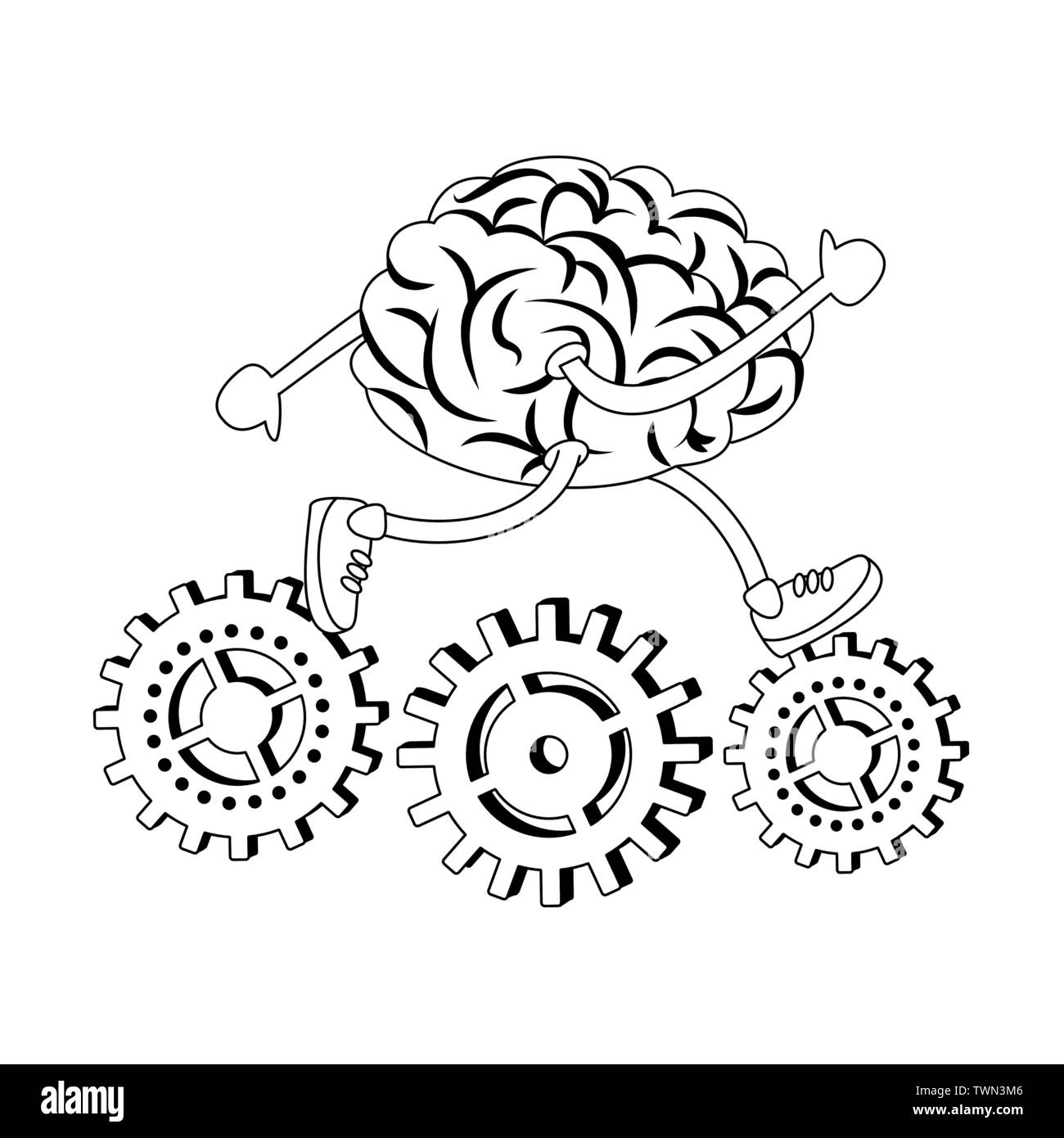 Human brain intelligence and creativity cartoons in black and white ...
