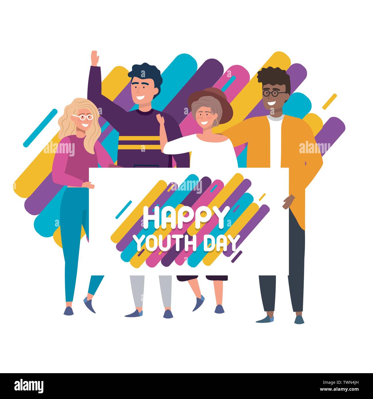 girls and boys with casual clothes and poster to youth day vector  illustration Stock Vector Image \u0026 Art - Alamy