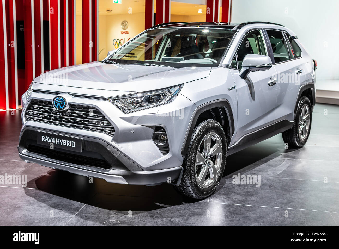 Paris France October 02 2018 Metallic Red Toyota Rav4 Hybrid At Mondial Paris Motor Show Xa50 5th Gen Produced By Toyota Stock Photo Alamy