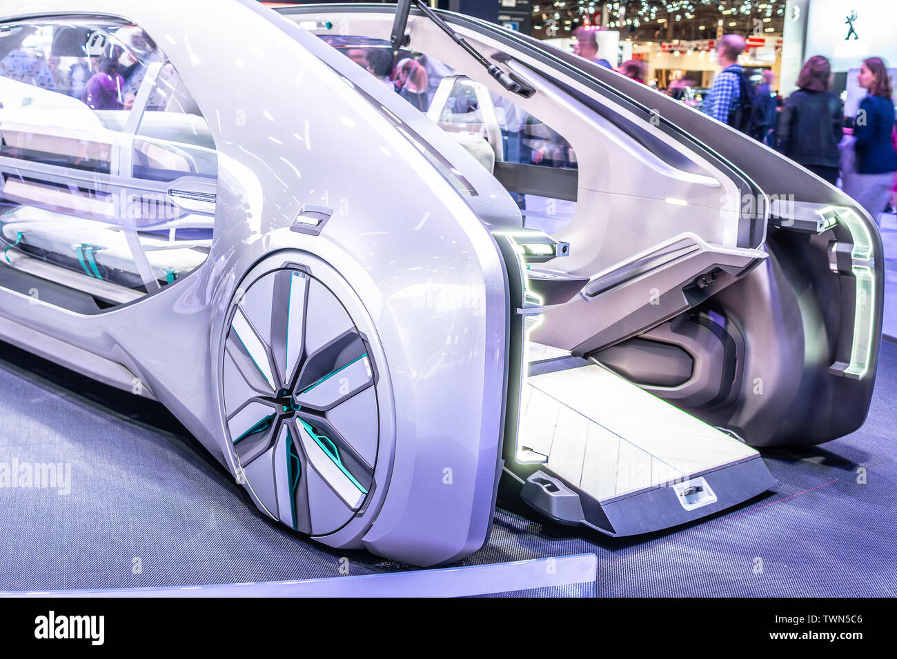 Paris, France, Oct 04, 2018 electric autonomous robot taxi car Renault EZ-GO concept prototype, Mondial Paris Motor Show, autonom produced by Renault Stock Photo