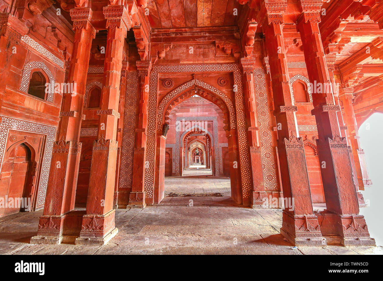 Fatehpur Sikri medieval red sandstone mughal architecture. Fatehpur Sikri is an ancient fort city at Agra India built in the sixteenth century Stock Photo