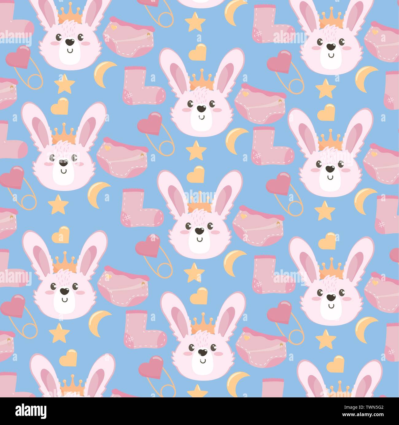 cute rabbit head with sock and diaper background to baby shower vector