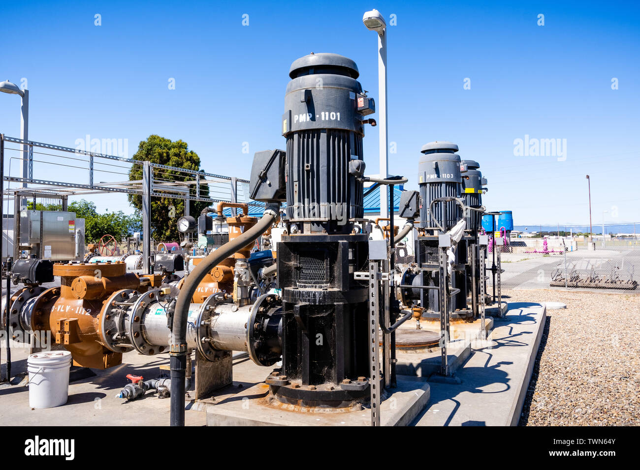 June 20, 2019 San Jose / CA / USA - Water intake pumps at Silicon Valley Advanced Water Purification Center located in South San Francisco bay area; p Stock Photo
