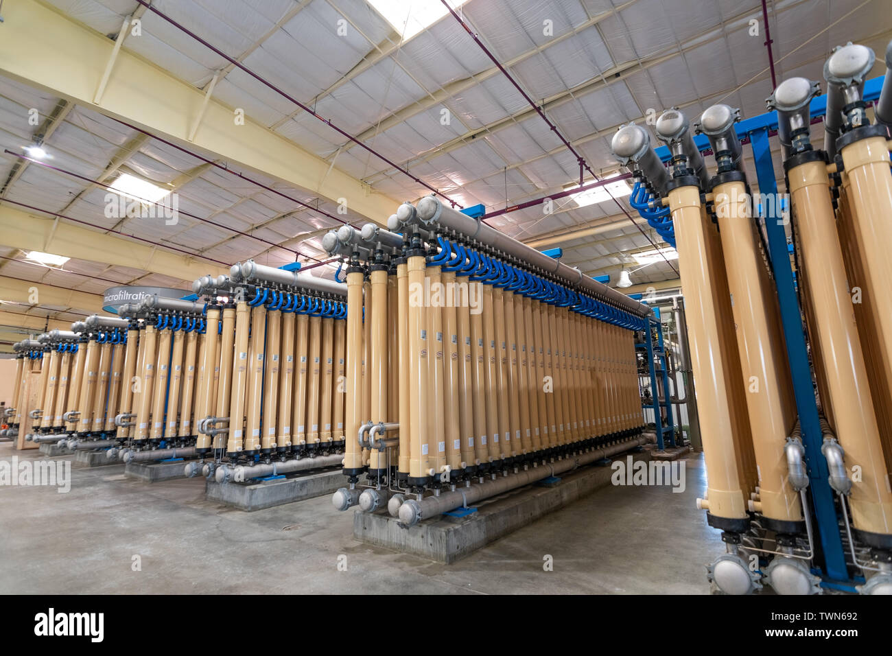 June 20, 2019 San Jose / CA / USA - Micro filtration system at Silicon Valley Advanced Water Purification Center located in South San Francisco bay ar Stock Photo