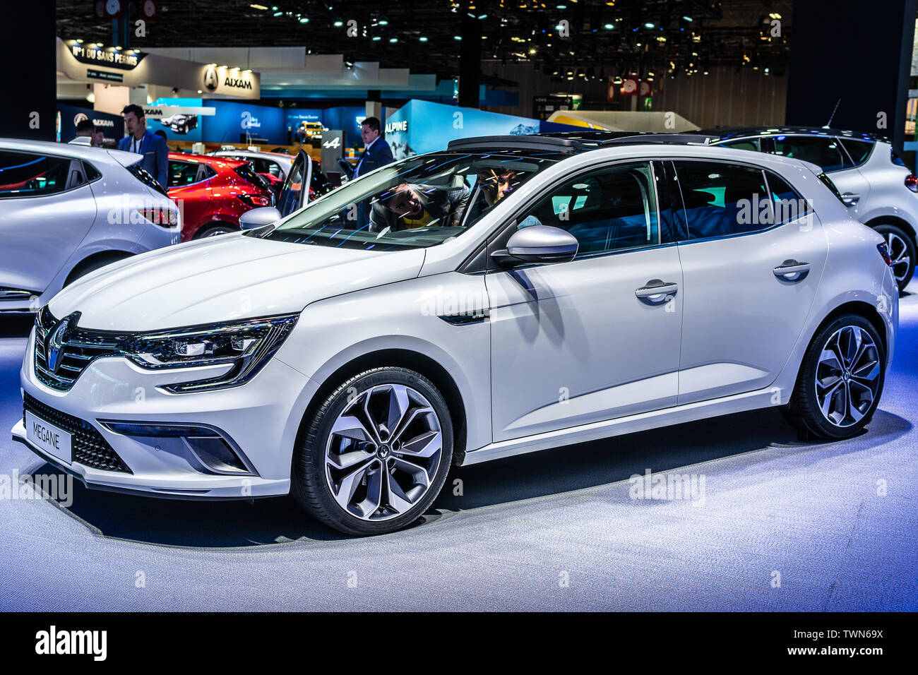 Paris, France, October 02, 2018: metallic white Renault Megane IV GT Line  at Mondial Paris Motor Show, 4th gen car produced by Renault Stock Photo -  Alamy