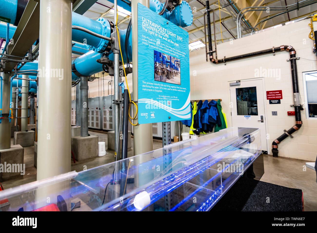 June 20, 2019 San Jose / CA / USA - Ultraviolet light system at Silicon Valley Advanced Water Purification Center located in South San Francisco bay a Stock Photo