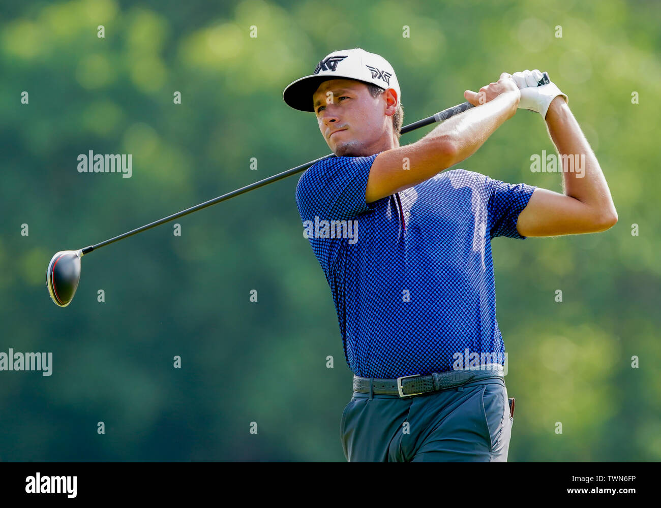 Wichita, KS, USA. 21st June, 2019. Ben Polland tees off during the second round of the Web.com Tour Wichita Open Supporting Wichita's Youth golf tournament at Crestview Country Club in Wichita, KS. Gray Siegel/CSM/Alamy Live News Stock Photo