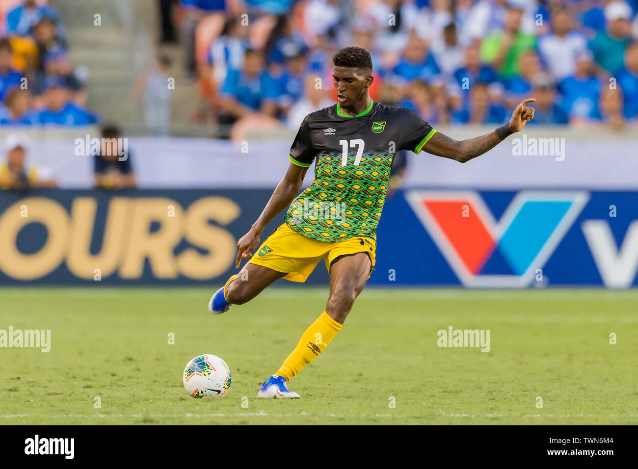June 21, 2019 : Jamaica defender Damion Lowe (17) during a Concacaf Gold Cup group c match between El Salvador and Jamaica at BBVA Stadium in Houston, Texas. The final ended in a tie 0-0. Maria Lysaker/CSM Stock Photo