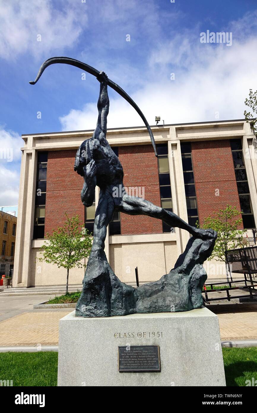 'Saltine Warrior', a bronze sculpture by Luise Kaish. It is located at the edge of the quad and is part of the art on campus iniative Stock Photo