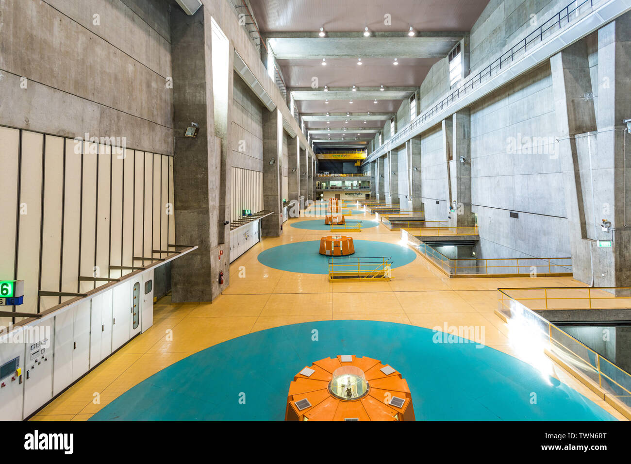 Tumut 3 Power station.  A hydro-electric power station in the Snowy Mountains, Australia.  Pic shows the turbine hall Stock Photo