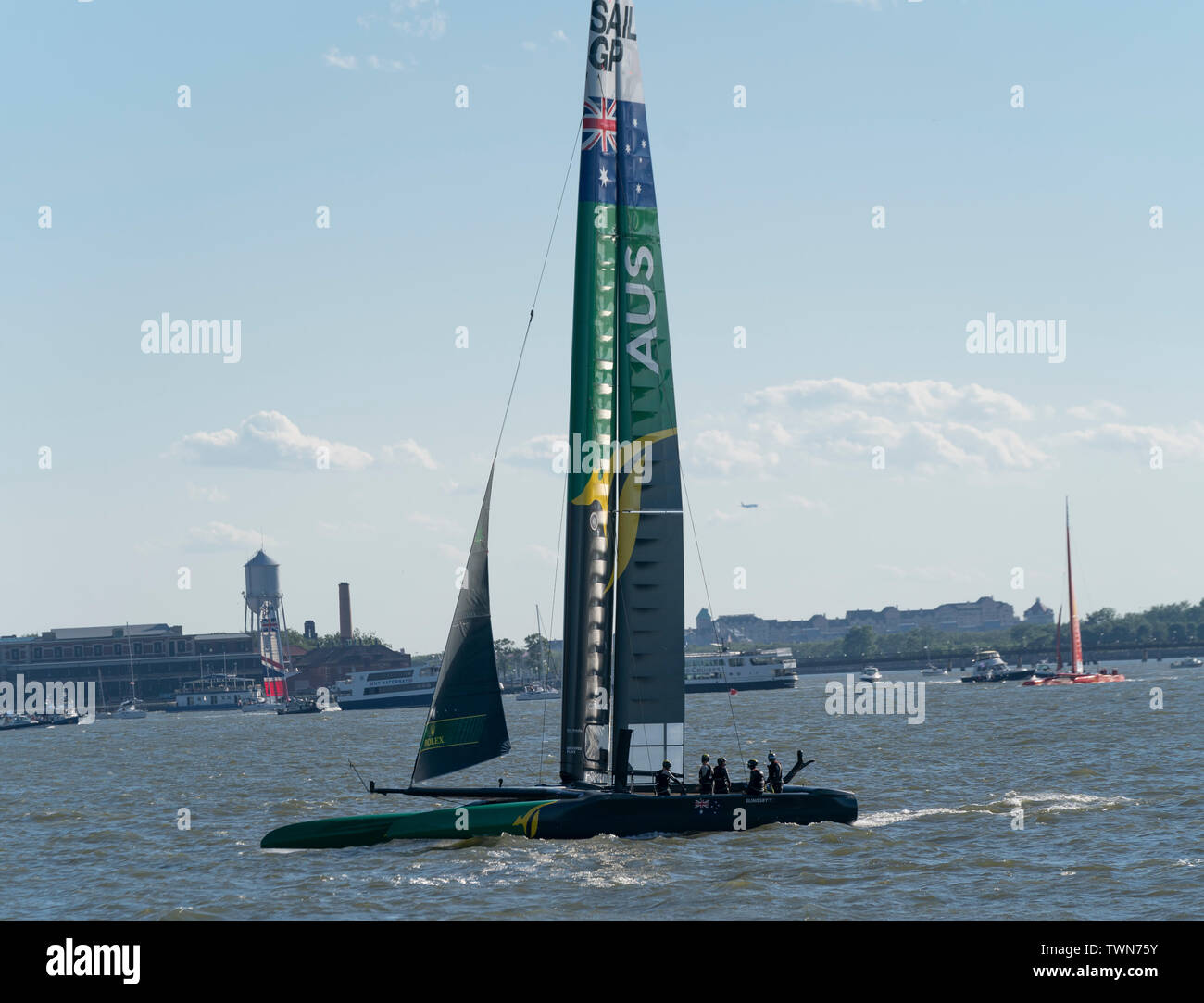 New York, NY - June 21, 2019: SailGP Team Australia sails their race ...