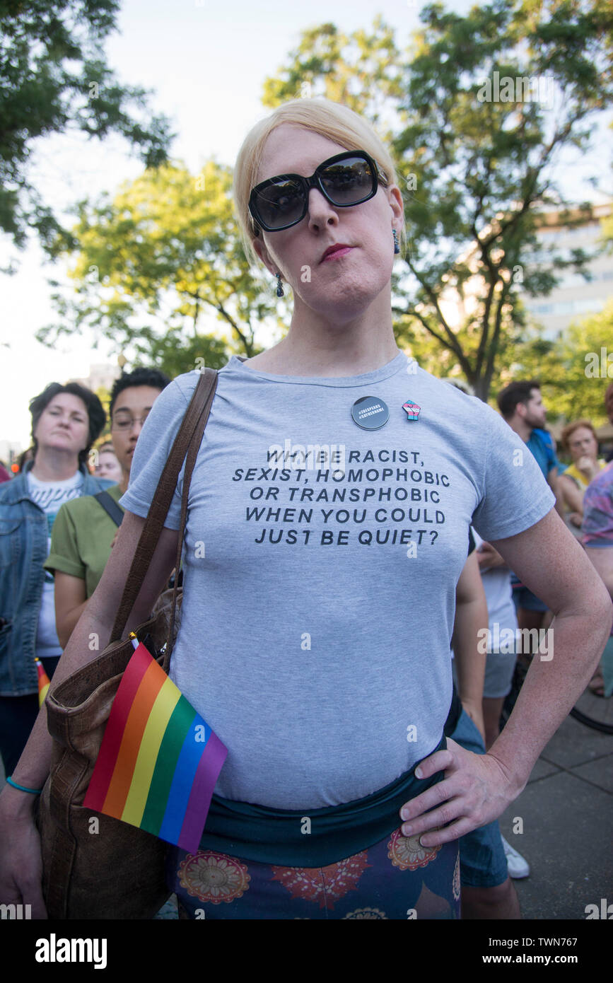 Washington DC , June 21, 2019, USA:. A Vigil against Violence toward the Lesbian Gay Bi-Sexual and Transgender (LGBT) community is held at the Dupont Stock Photo