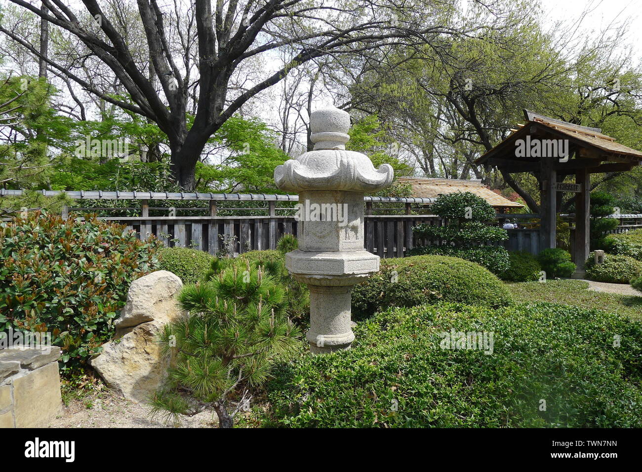 Stone Lantern In The Fort Worth Botanic Garden Stock Photo