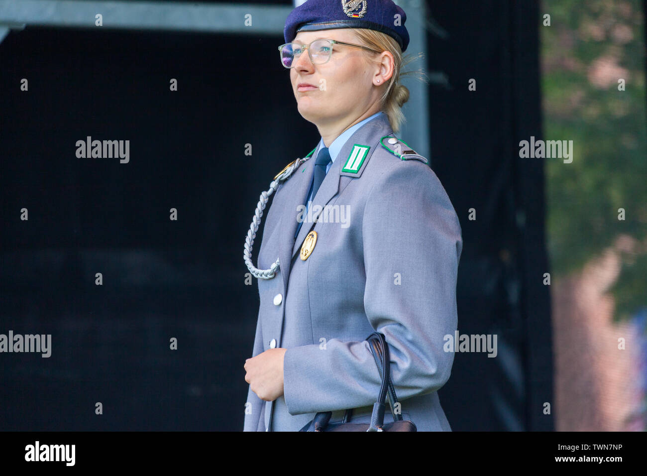 AUGUSTDORF / GERMANY - JUNE 15, 2019: German female soldier in full ...