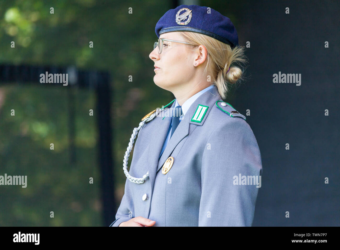 AUGUSTDORF / GERMANY - JUNE 15, 2019: German female soldier in full dress  uniform walks on a stage at Day of the Bundeswehr 2019 Stock Photo - Alamy