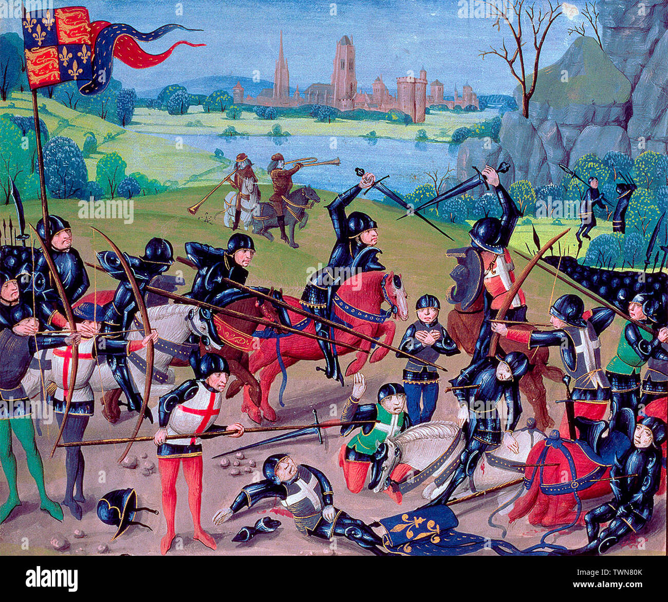 Battle of Agincourt, 15th century miniature. Stock Photo