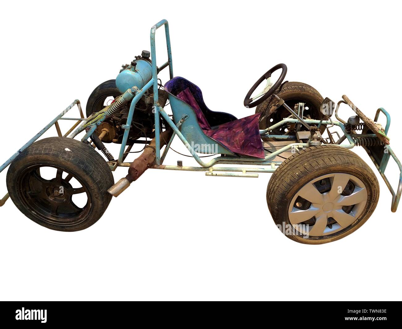 Go-kart cars by incorporating old parts On a white background Stock Photo