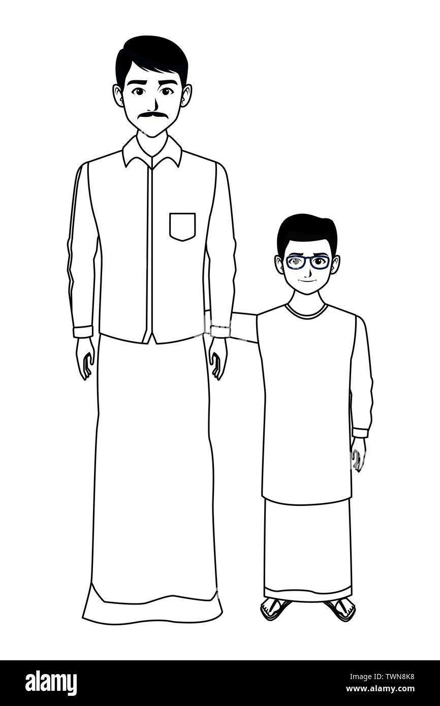 indian family avatar cartoon character in black and white Stock Vector ...