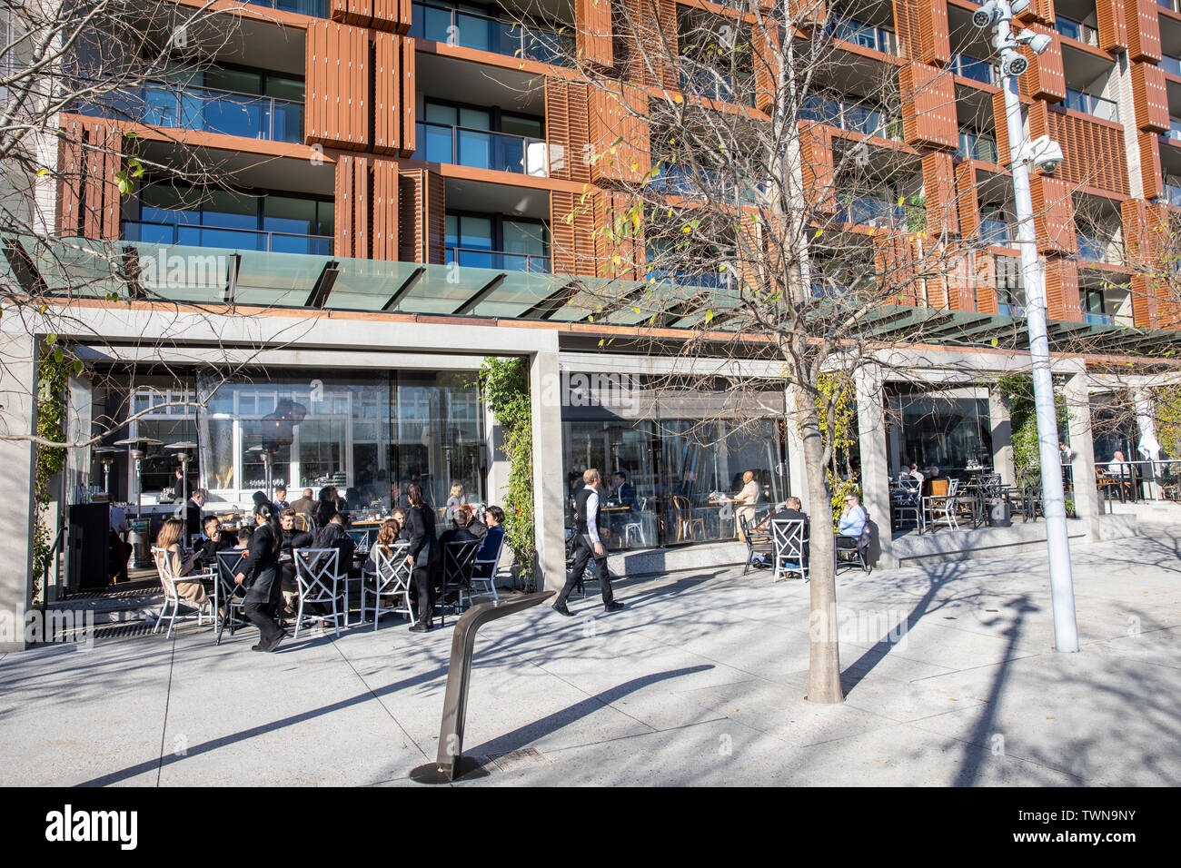 Restaurants and cafes in the Barangaroo urban office precinct beside