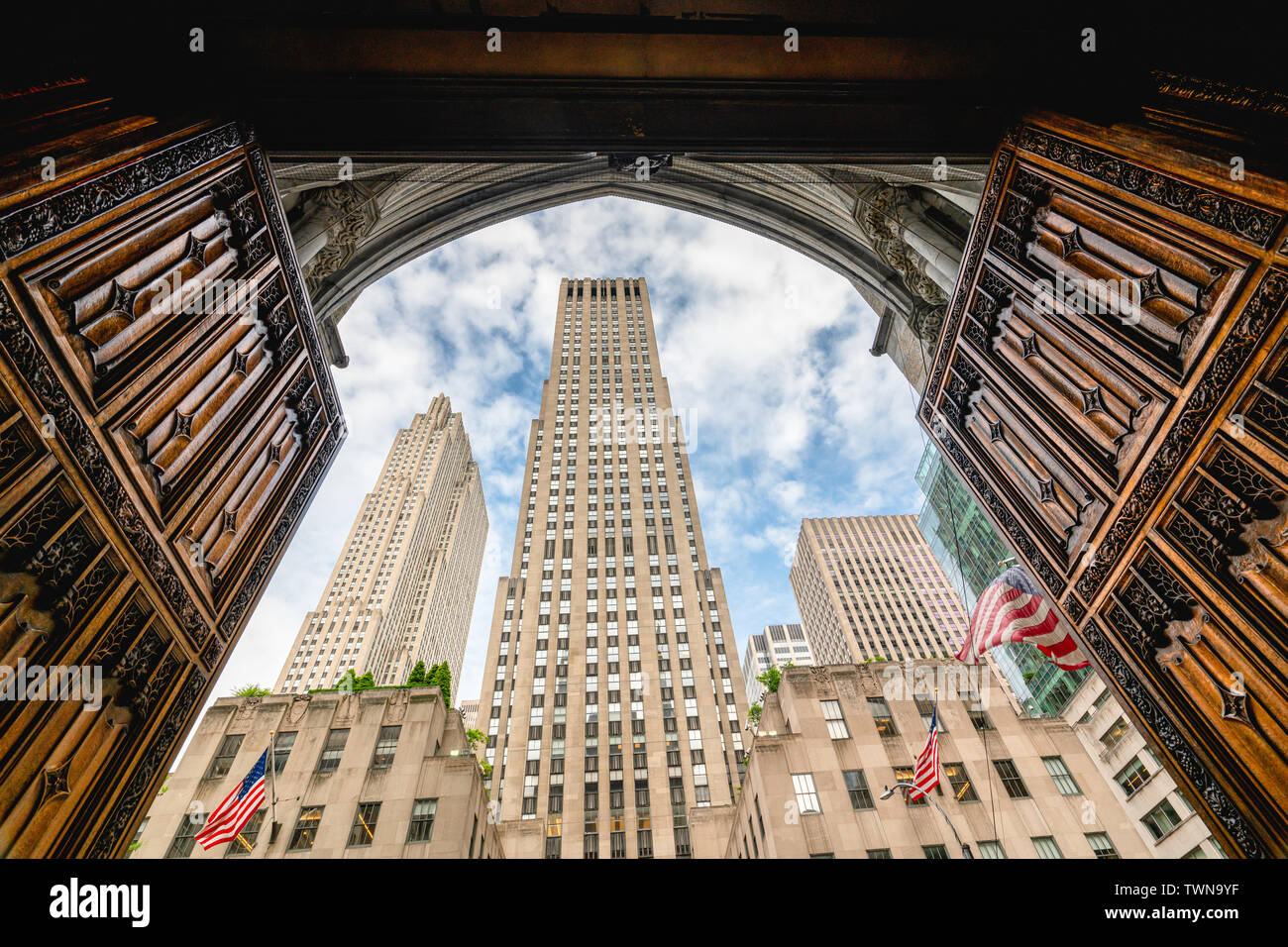 New York City/USA-May 28, 2019 Rockefeller Center, View from St Patrick's Cathedral, 5th Avenue Manhattan NYC Stock Photo