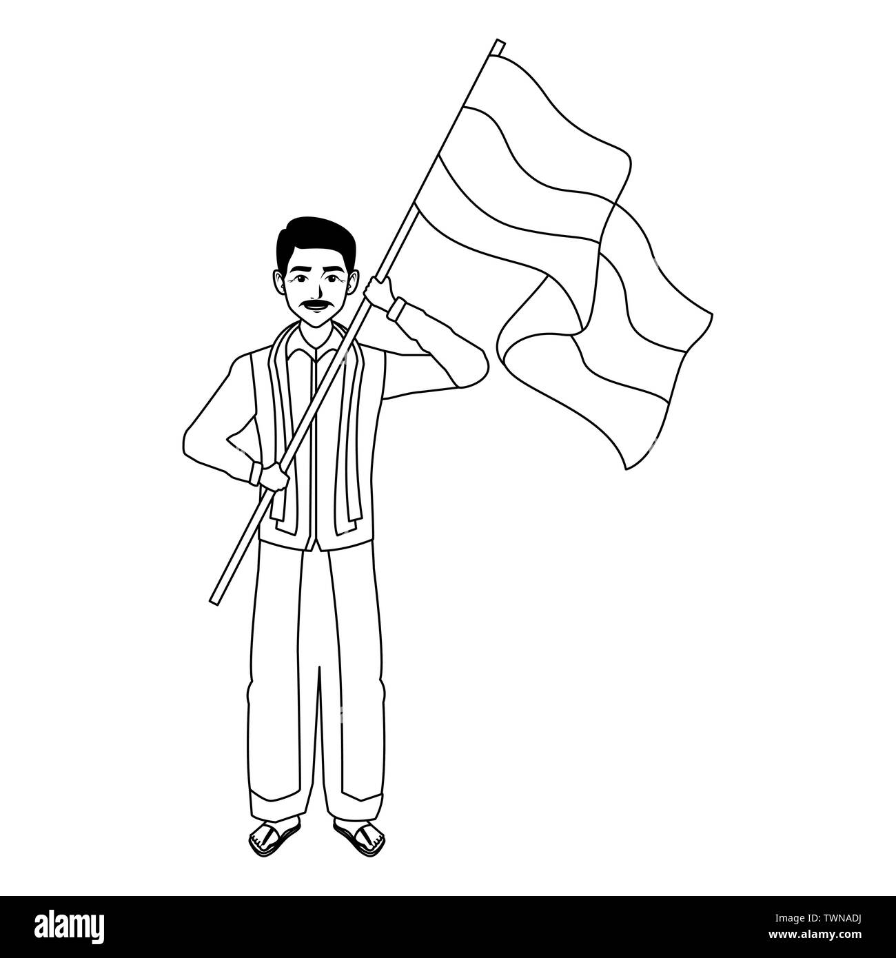 indian man avatar cartoon character in black and white Stock Vector ...