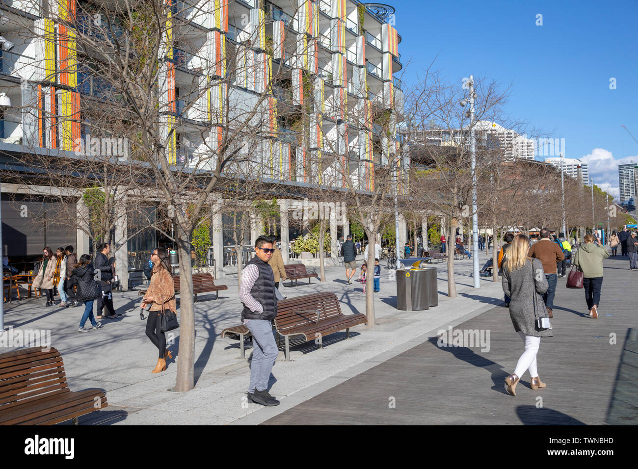 Urban development at Barangaroo in Sydney city centre with modern apartment living and lifestyle restaurants and offices,Sydney,Australia Stock Photo