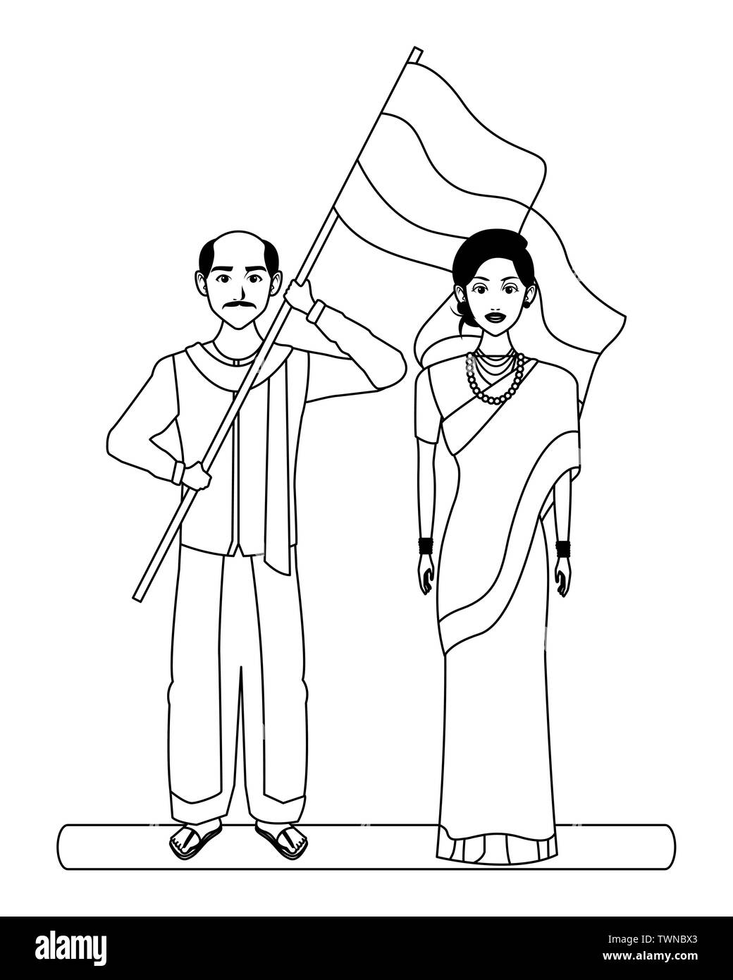 indian family avatar cartoon character in black and white Stock Vector ...