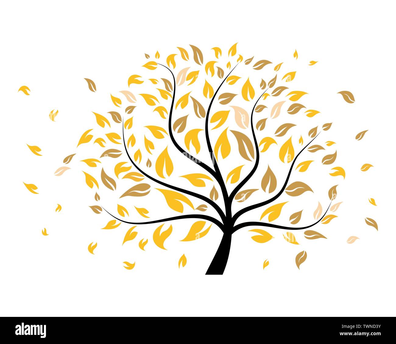 Autumn tree with falling down leaves. Vector illustration Stock Vector ...