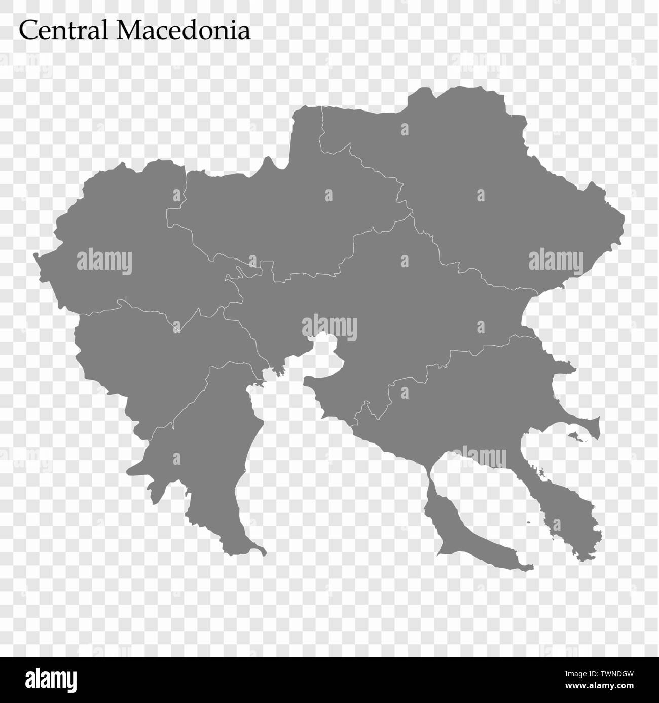 High Quality map of Central Macedonia is a region of Greece, with borders of the regional units Stock Vector
