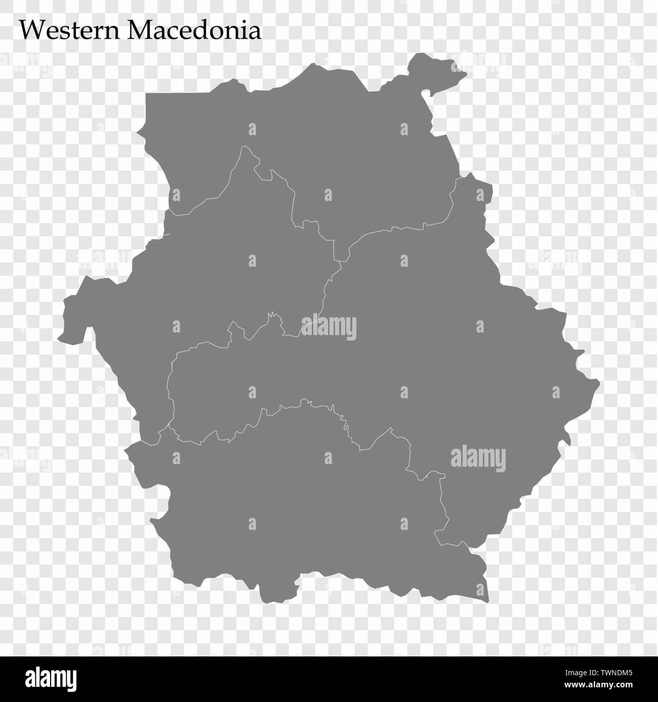 High Quality map of Western Macedonia is a region of Greece, with borders of the regional units Stock Vector
