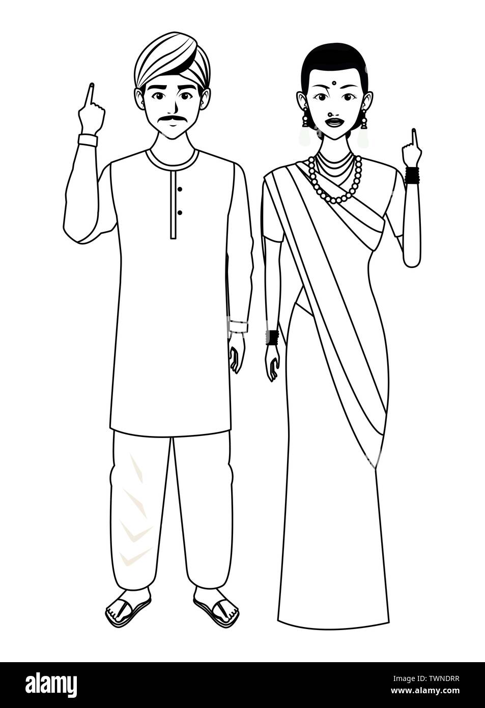 indian family avatar cartoon character in black and white Stock Vector ...