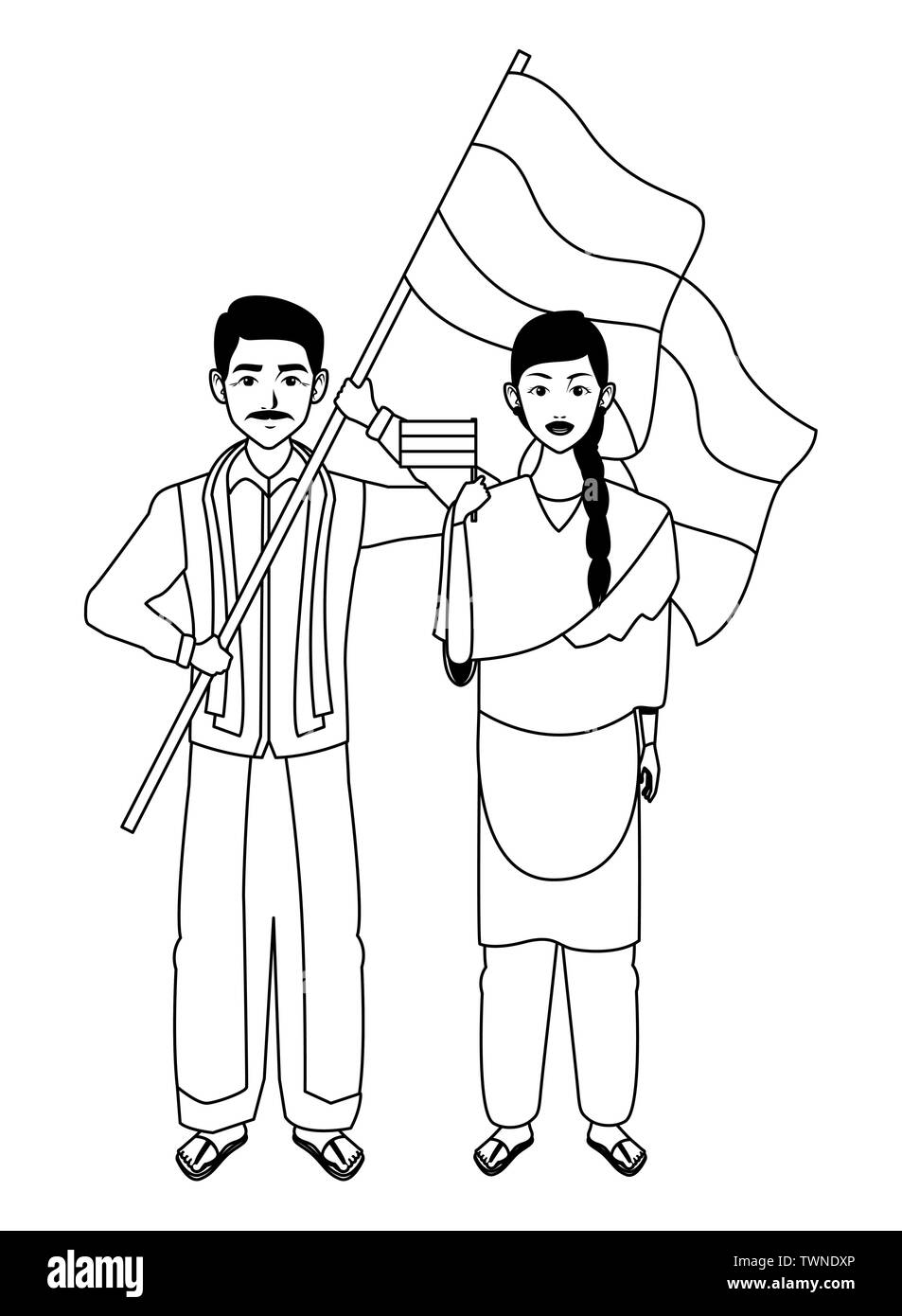 indian family avatar cartoon character in black and white Stock Vector ...