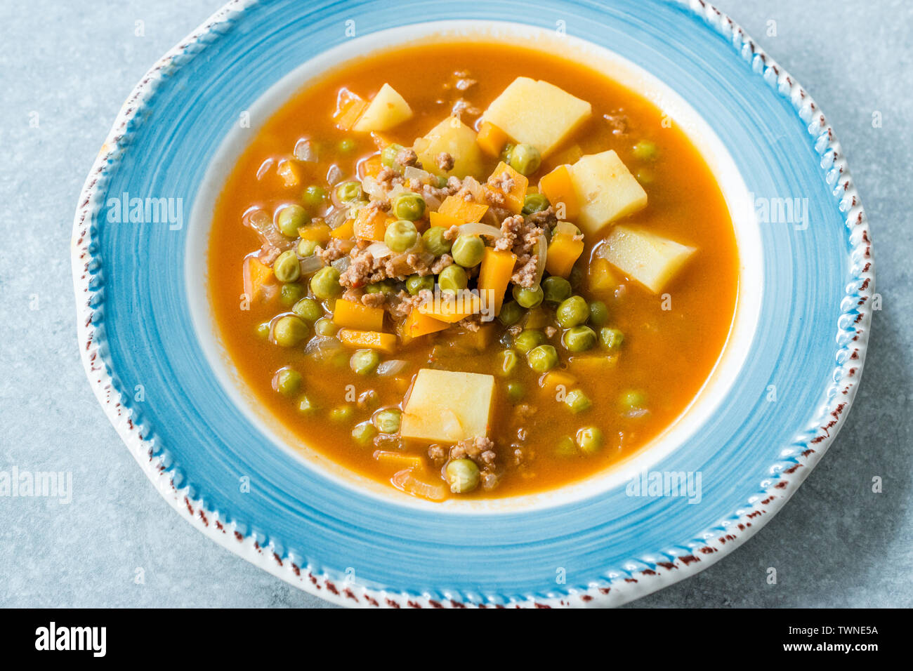 Turkish Food Green Pea Stew / Stewed Minced Meat Etli Bezelye