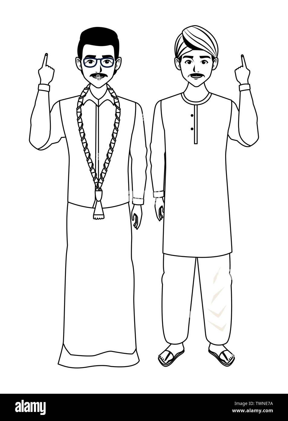 indian family avatar cartoon character in black and white Stock Vector ...
