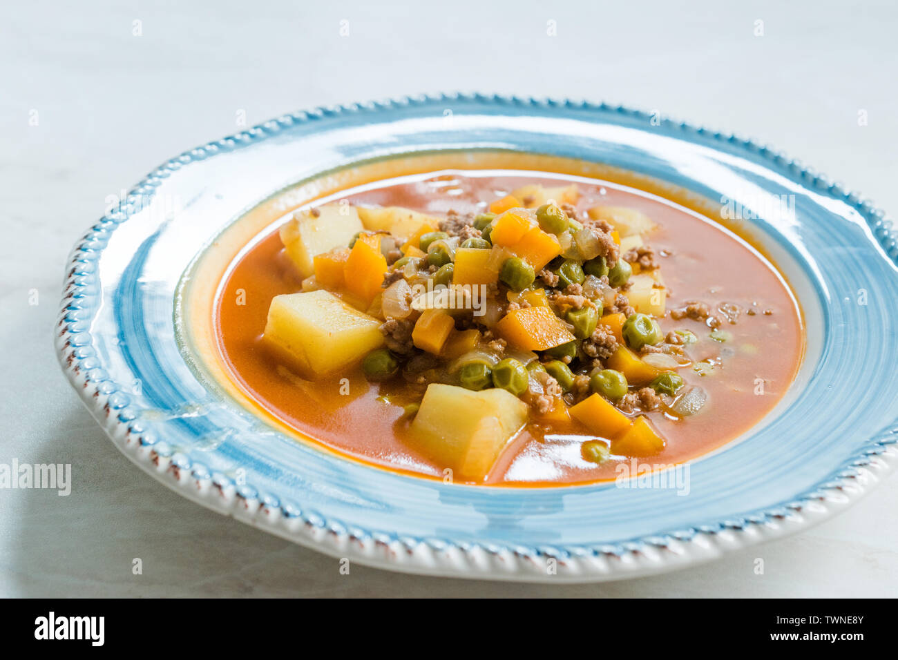 Turkish Food Green Pea Stew / Stewed Minced Meat Etli Bezelye