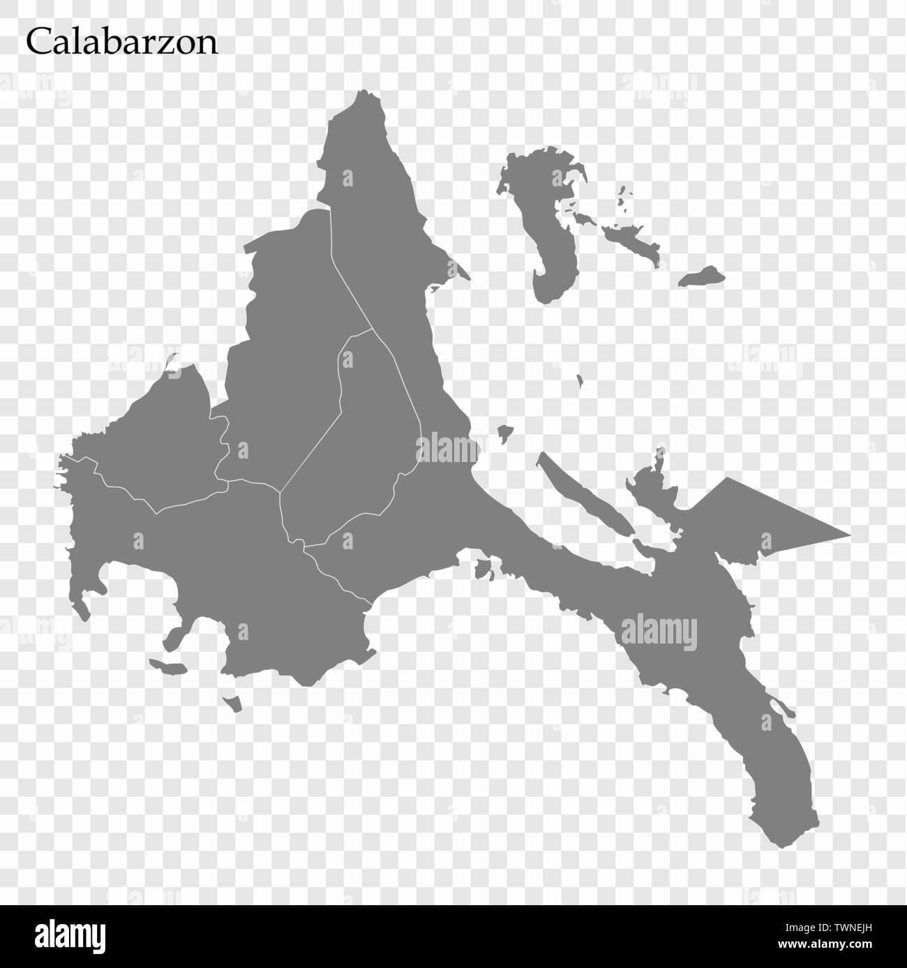 High Quality map of Calabarzon is a region of Philippines, with borders of the provinces Stock Vector
