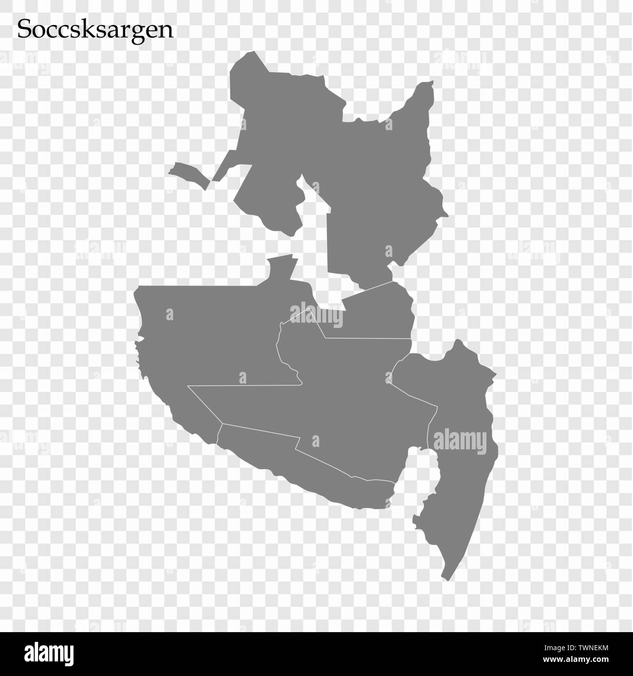 High Quality map of Soccsksargen is a region of Philippines, with borders of the provinces Stock Vector