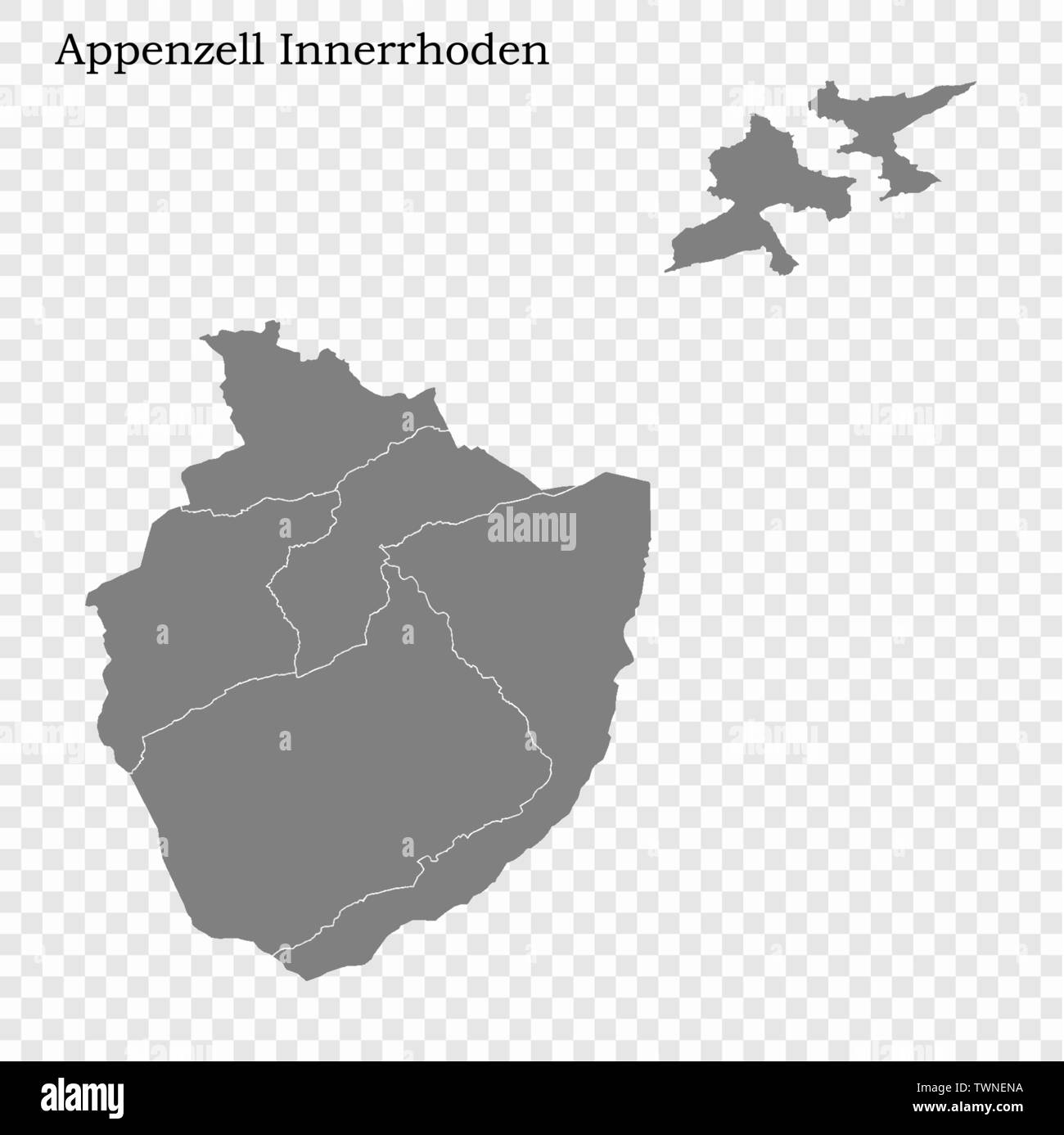 High Quality map of Appenzell Innerrhoden is a canton of Switzerland, with borders of the districts Stock Vector