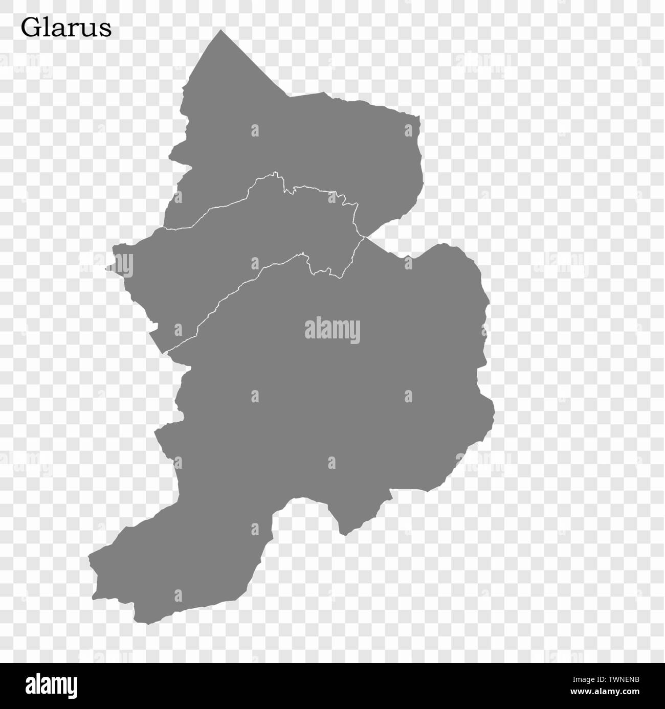 High Quality map of Glarus is a canton of Switzerland, with borders of the districts Stock Vector