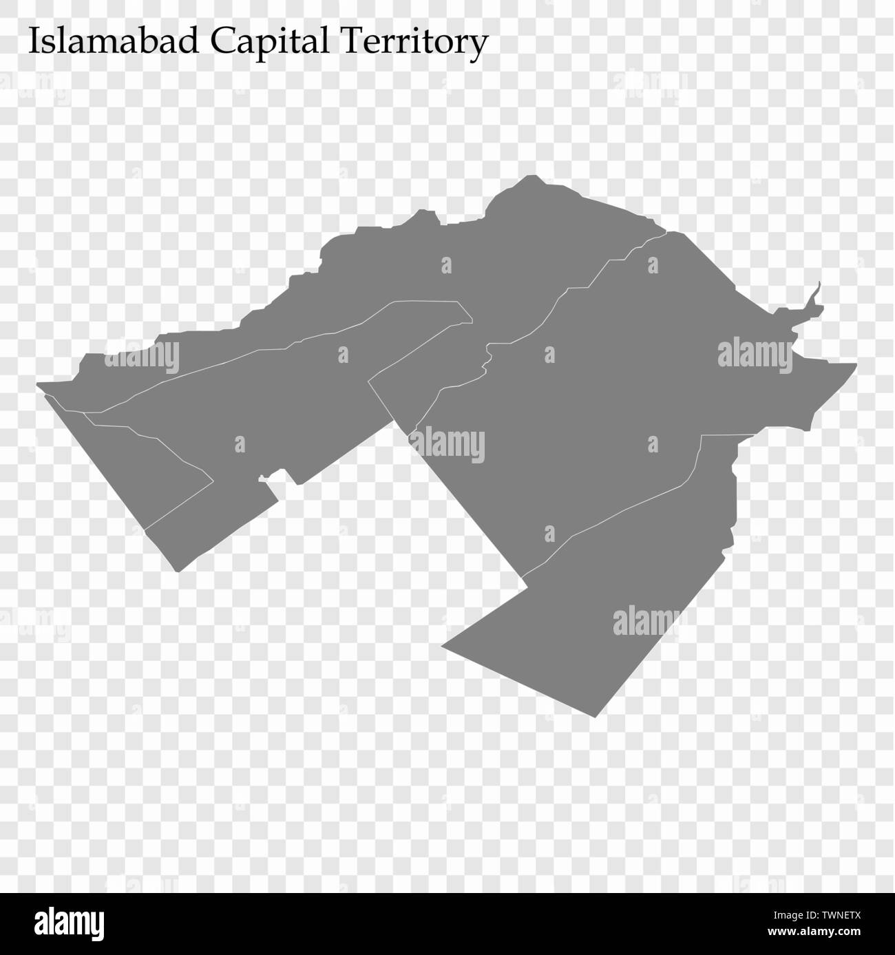 High Quality map of Islamabad Capital Territory is a province of Pakistan, with borders of the divisions Stock Vector