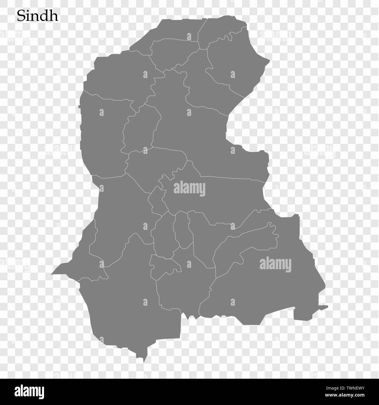 High Quality map of Sindh is a province of Pakistan, with borders of the divisions Stock Vector