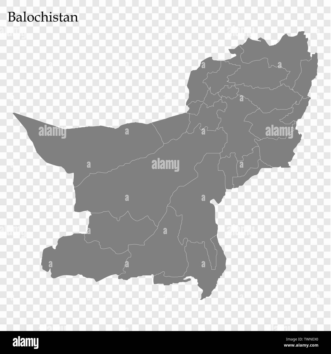 High Quality map of Balochistan is a province of Pakistan, with borders of the divisions Stock Vector