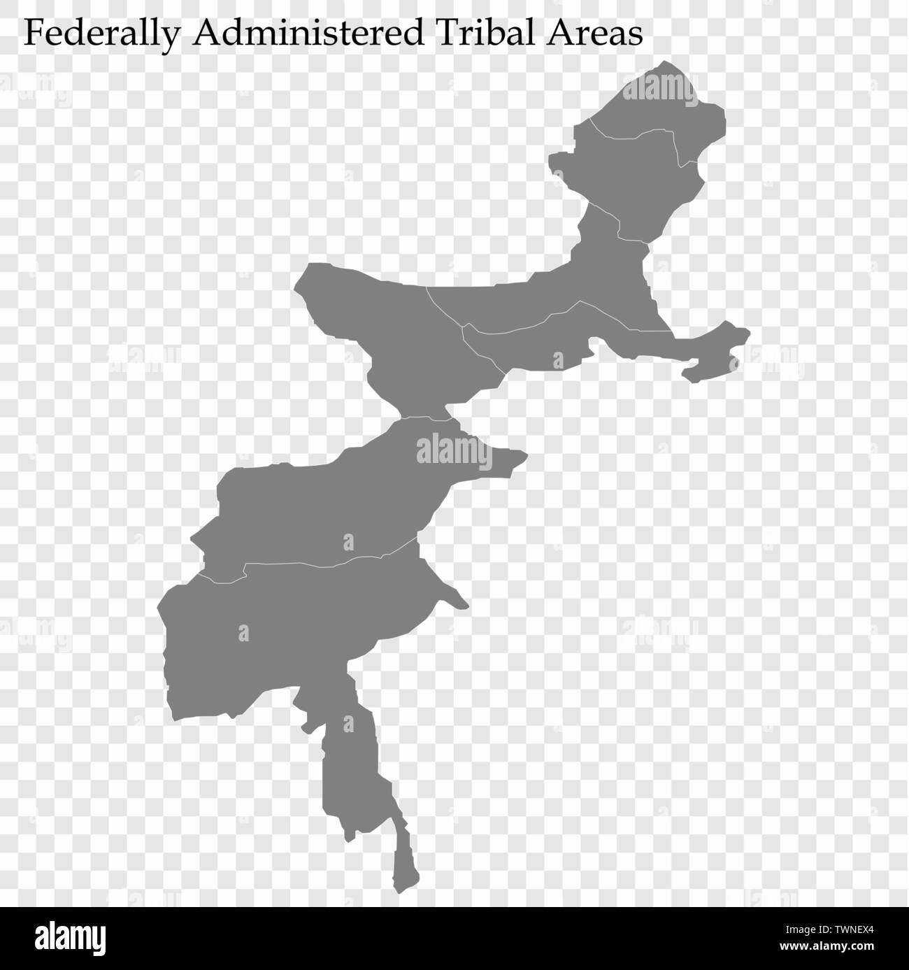 High Quality map of Tribal Areas is a province of Pakistan, with borders of the divisions Stock Vector