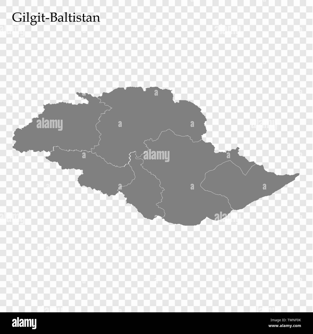 High Quality map of Gilgit Baltistan is a province of Pakistan, with borders of the divisions Stock Vector