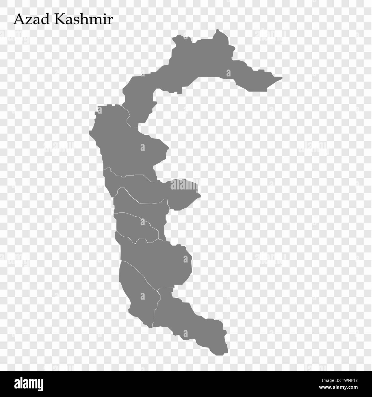 High Quality map of Azad Kashmir is a province of Pakistan, with borders of the divisions Stock Vector