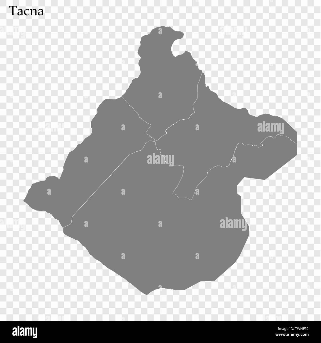 High Quality map of Tacna is a province of Peru, with borders of the districts Stock Vector